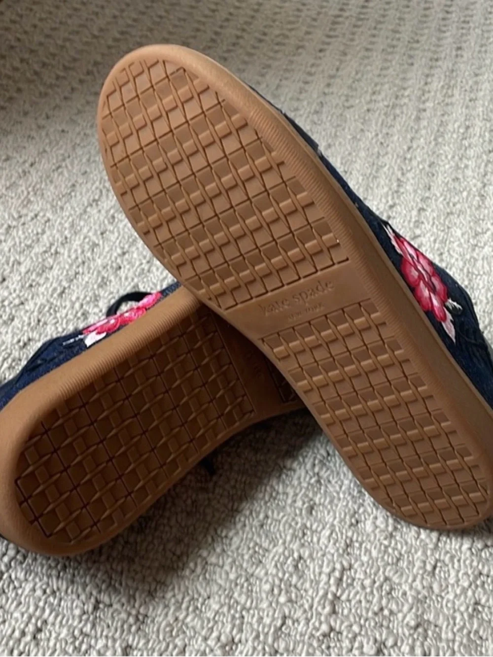 kate spade navy and blush leather flat